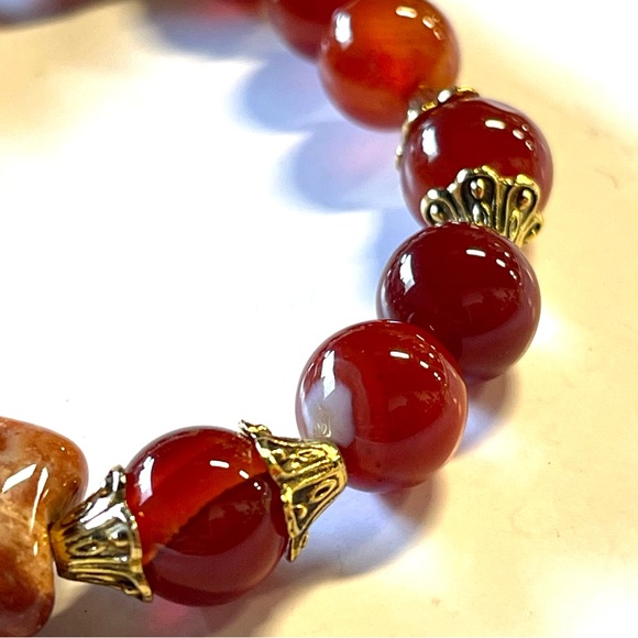 Natural Red Carnelian Bracelet with Coral Jasper Star Crystal Gemstone - Picture 2 of 6